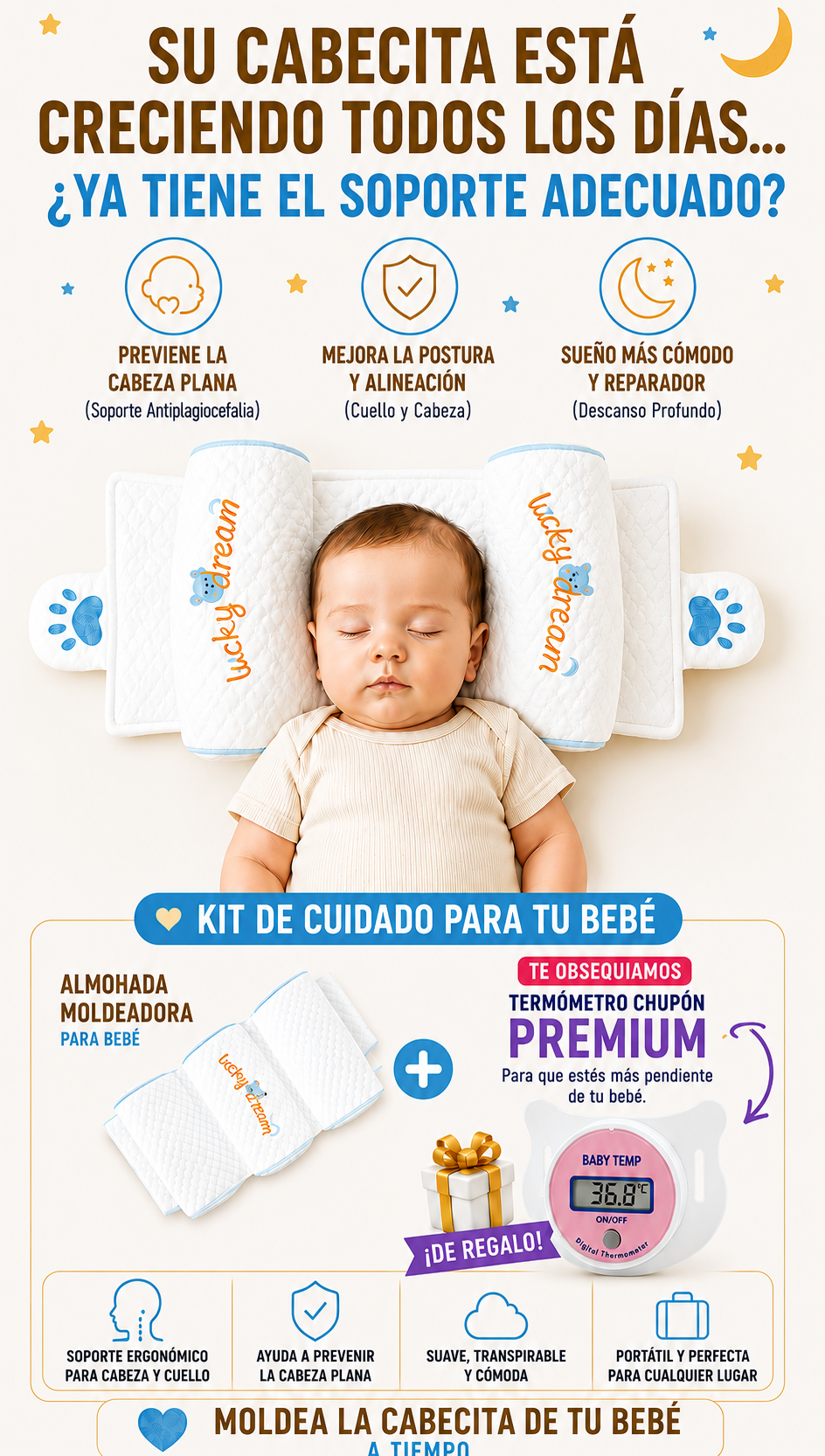 Almohada Ergonómica Anticabeza Plana